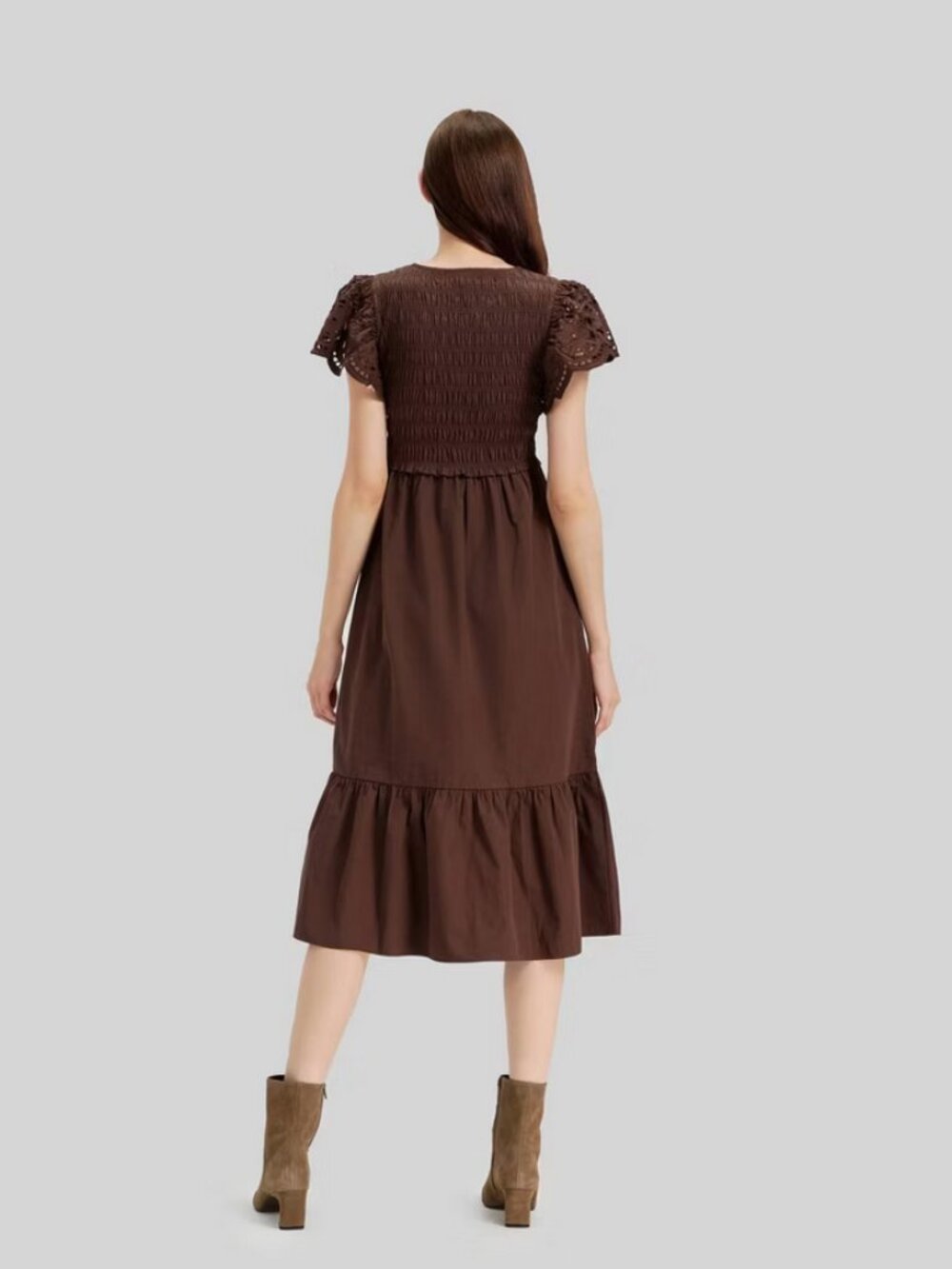Women's Flutter Short Sleeve Midi A-Line Dress - Universal Thread Brown S - Picture 3 of 4